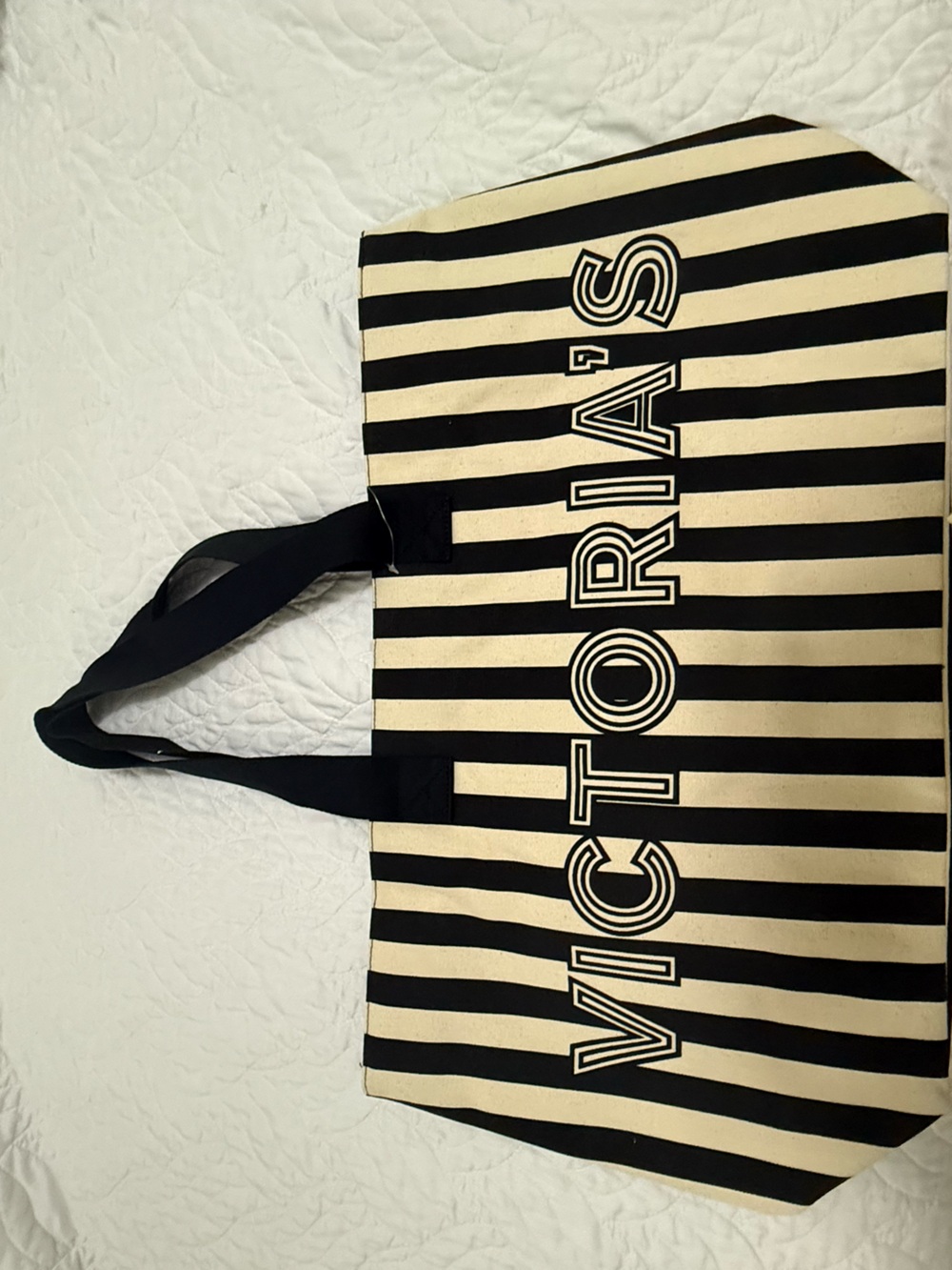 's Striped Canvas Tote Bag in Black and Cream